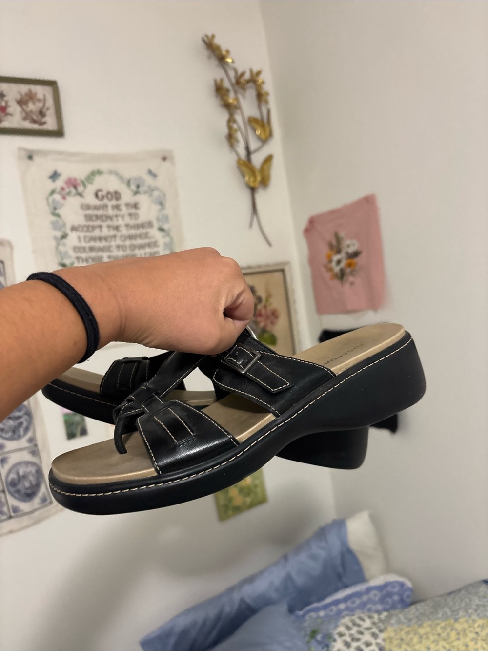 Black Women's Slip-On Leather Sandals